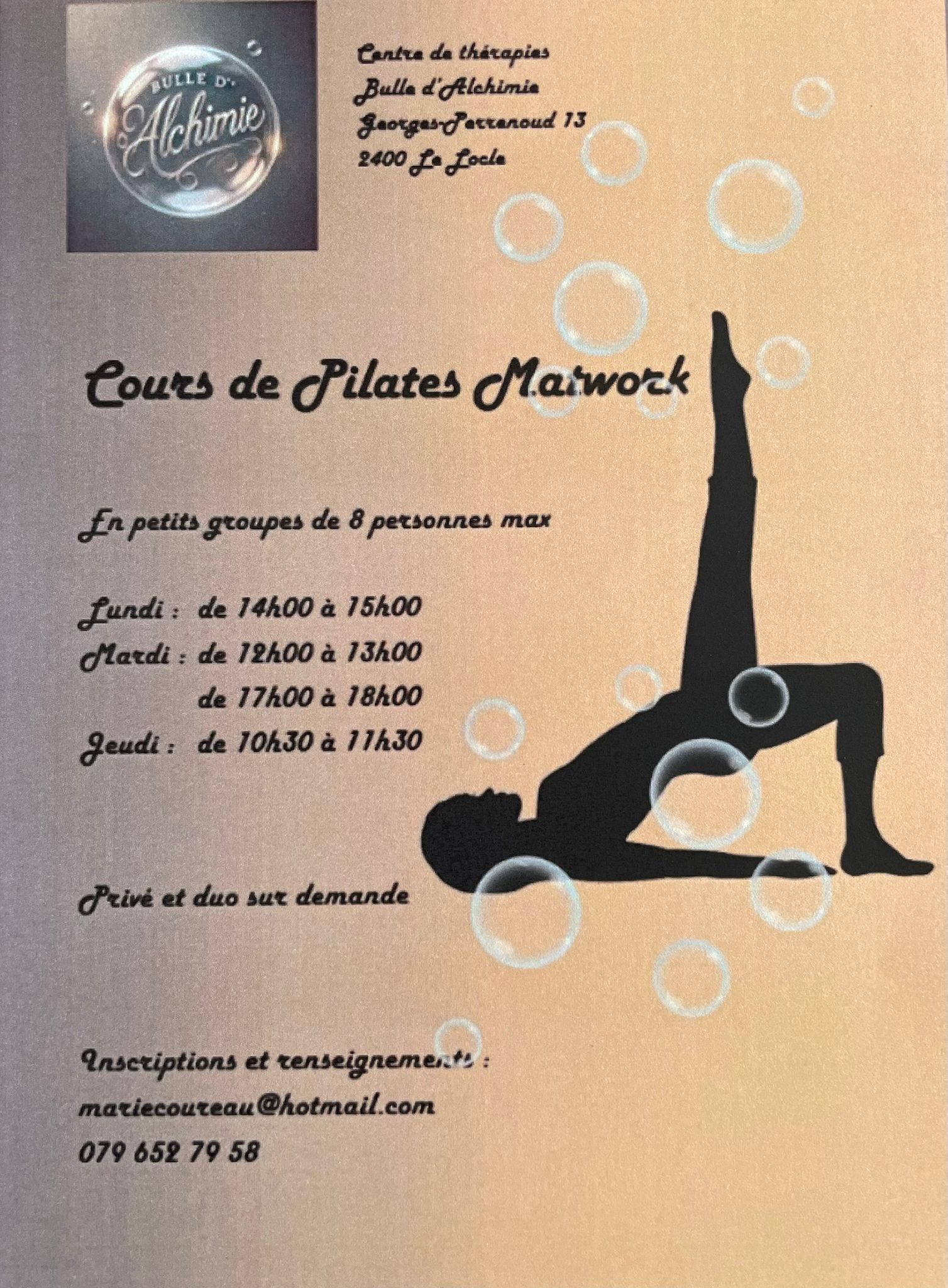 Flyer Pilates Matwork - Proposé par Marie Coureau